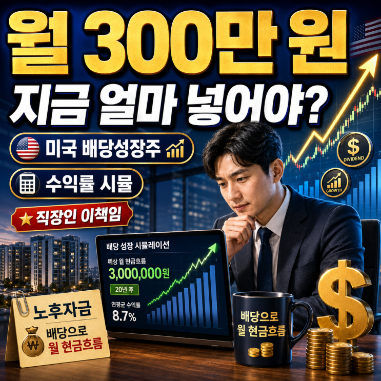  노후 자금 월 300만 원, 미국 주식에 지금 얼마 넣어야 할까? 직장인 이책임의 배당성장주 수익률 시뮬레이션