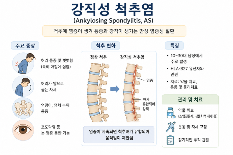 아침마다 허리가 뻣뻣하다면? 단순 허리통증이 아닐 수 있습니다. 강직성 척추염 의심해보세....