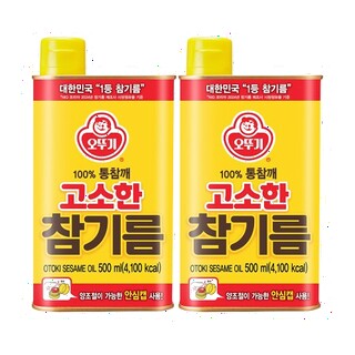  오뚜기 고소한 참기름 캔 500ml 2개 - 주방 필수템 대용량 구성