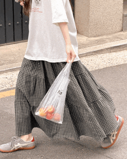  [허리밴딩] 도쿄 체크 캉캉 롱 스커트 - 봄부터 가을까지 즐기는 프레피 무드