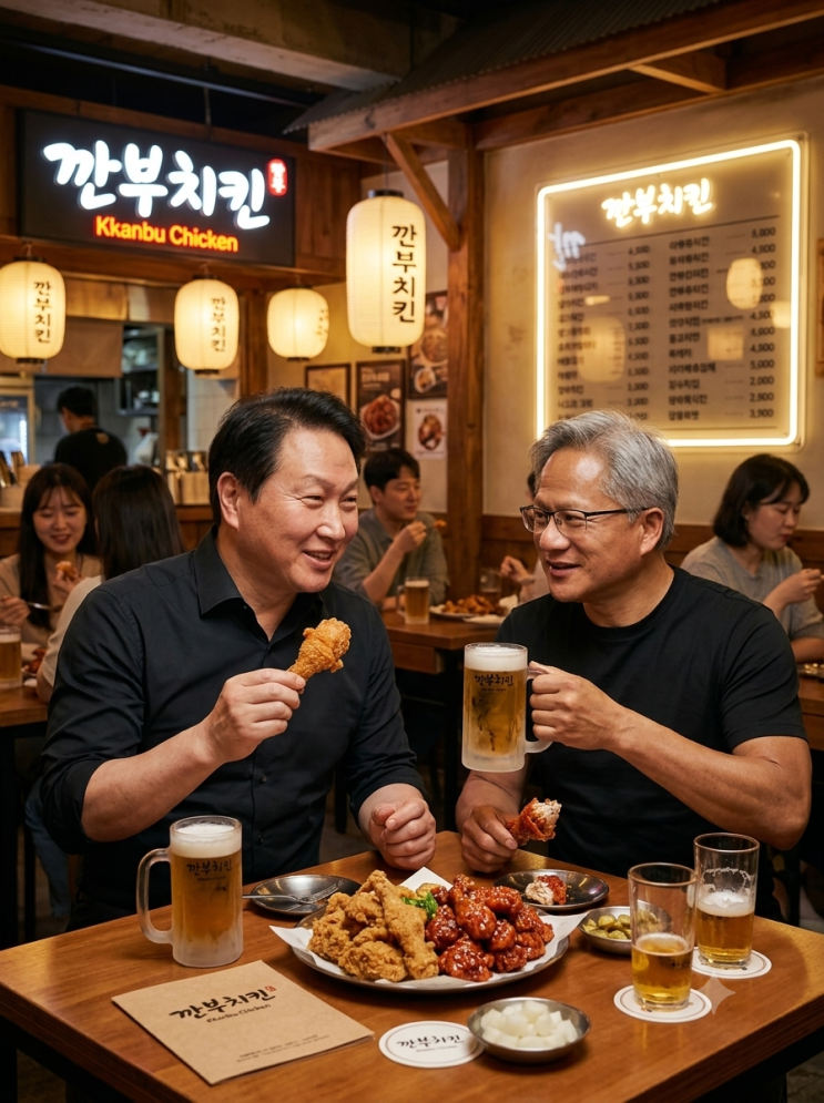 젠슨황 시구하고 깐부치킨 삼성점에서 SK최태원 회장 별도 독대 BBQ 치킨 불만족?