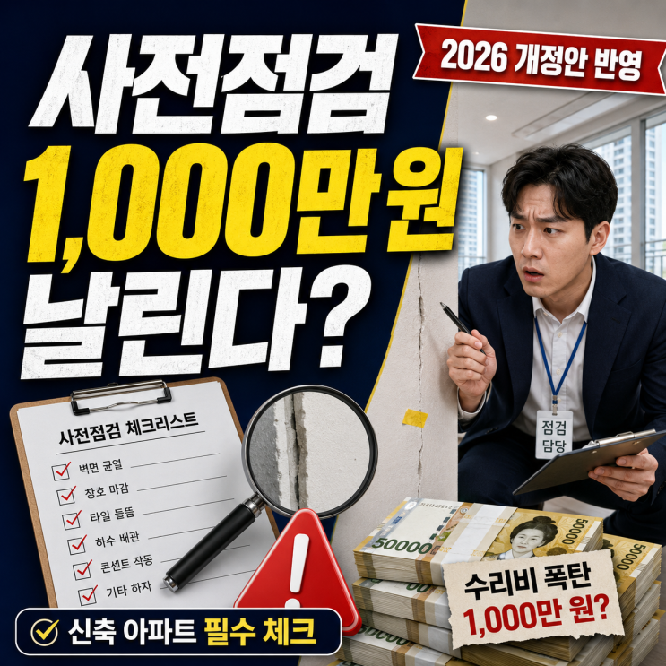  신축 아파트 사전점검, 대충 했다가 1,000만 원 날립니다: 2026년 개정안 반영 필수 체크리스트