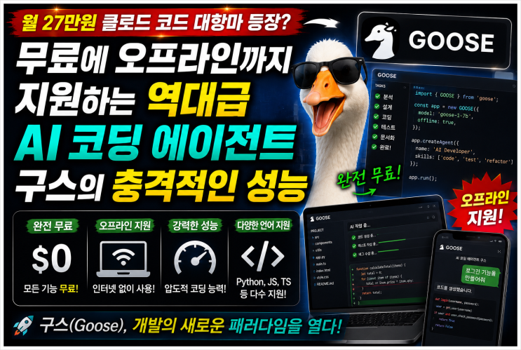  월 27만원 클로드 코드 대항마 등장? 무료에 오프라인까지 지원하는 역대급 AI 코딩 에이전트 구스의 충격적인 성능