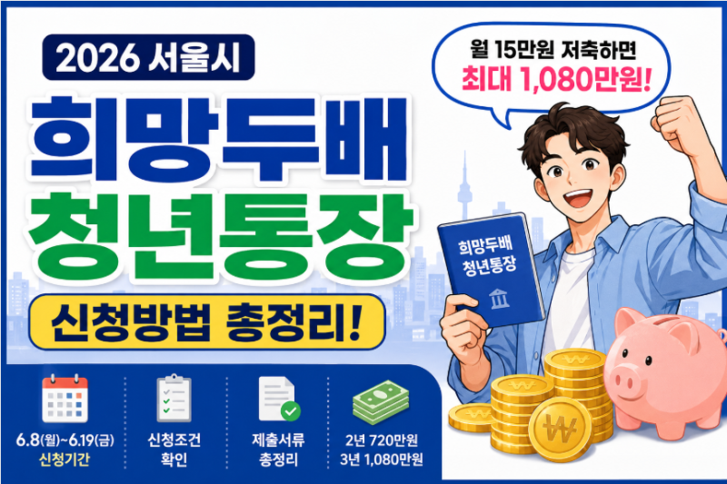 2026 서울시 희망두배 청년통장 신청 시작! 월 15만원으로 최대 1,080만원 만드는 방법 총정리