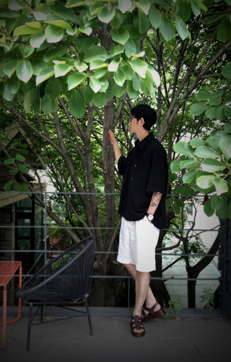 커스텀멜로우 남자 오버핏 반팔 셔츠, 플리츠 셔츠로 여름 OOTD 완성