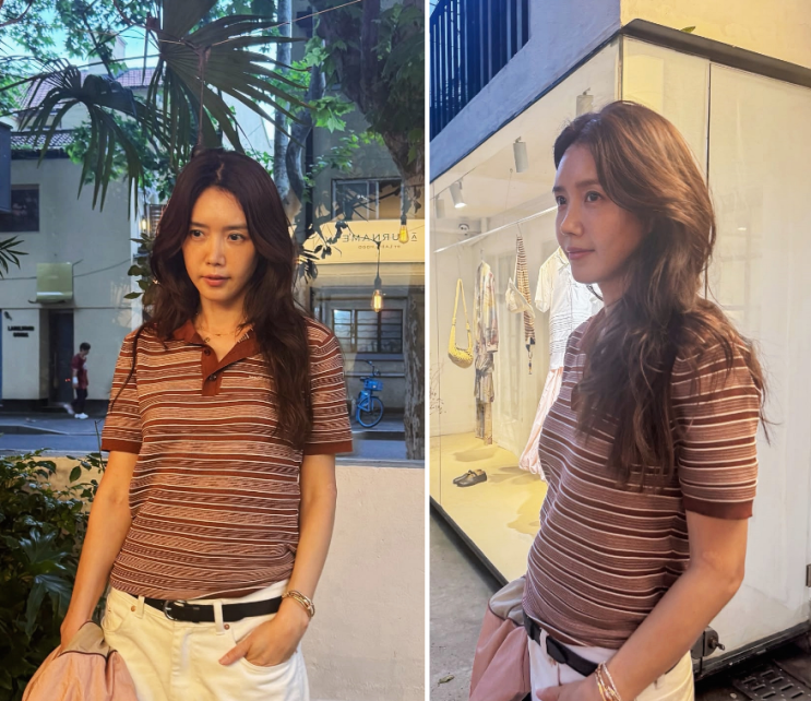  채정안 48세 스트라이프룩, 상하이에서 입은 여행룩
