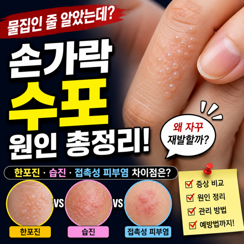손가락 수포 원인 총정리, 한포진·습진·접촉성 피부염 차이점은?