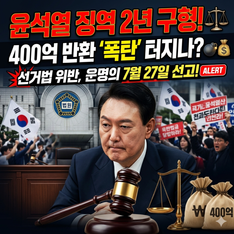 <b>윤석열 징역 2년</b> 구형, 400억 반환까지 가나?