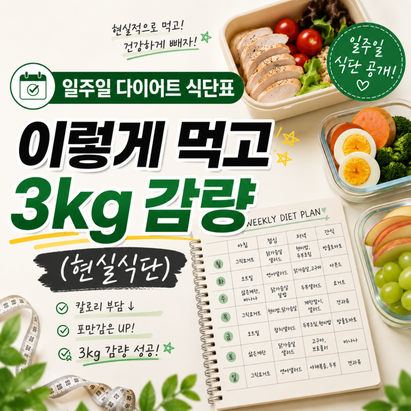 일주일 다이어트 식단표, 이렇게 먹고 3kg 감량 (현실식단)