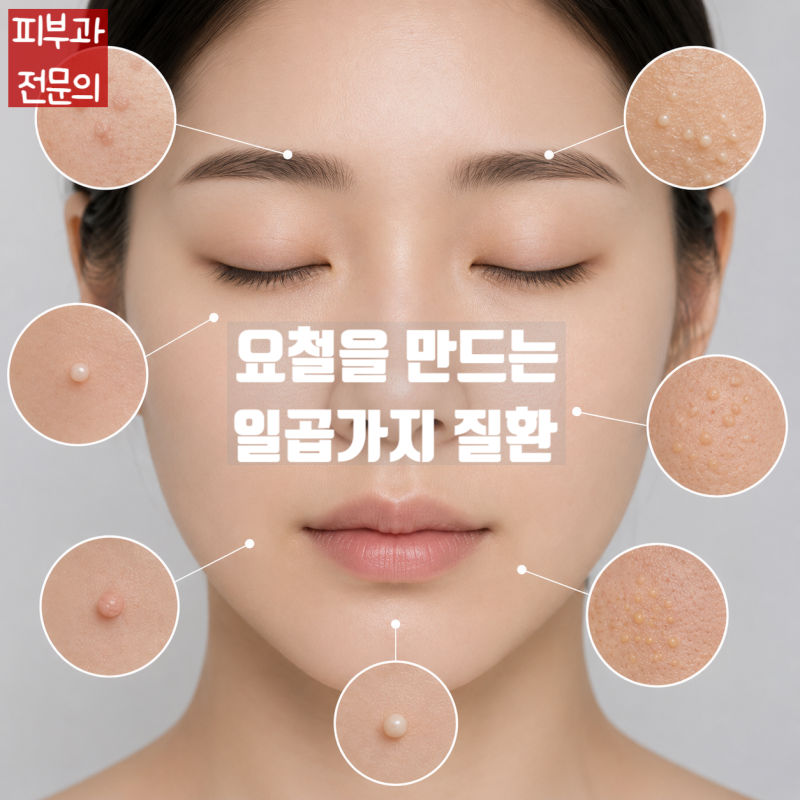 얼굴에 오돌도돌 요철을 일으키는 질환(편평사마귀,좁쌀여드름,한관종,비립종,땀샘낭종,피....