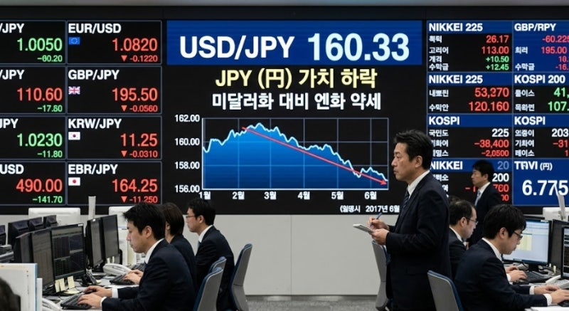 [2026.6.8 News] 도쿄 외환시장 엔·달러 환율 160엔 돌파… 30여 년 만의 엔화 가치 최저치 기록
