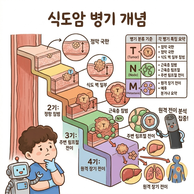 식도암 병기별 진행 과정 한눈에 정리 (0기부터 4기까지)