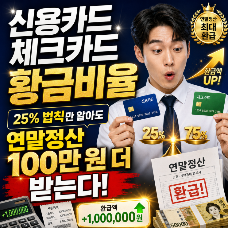  신용카드 체크카드 황금비율, 25% 법칙만 알아도 연말정산 100만 원 더 받는다