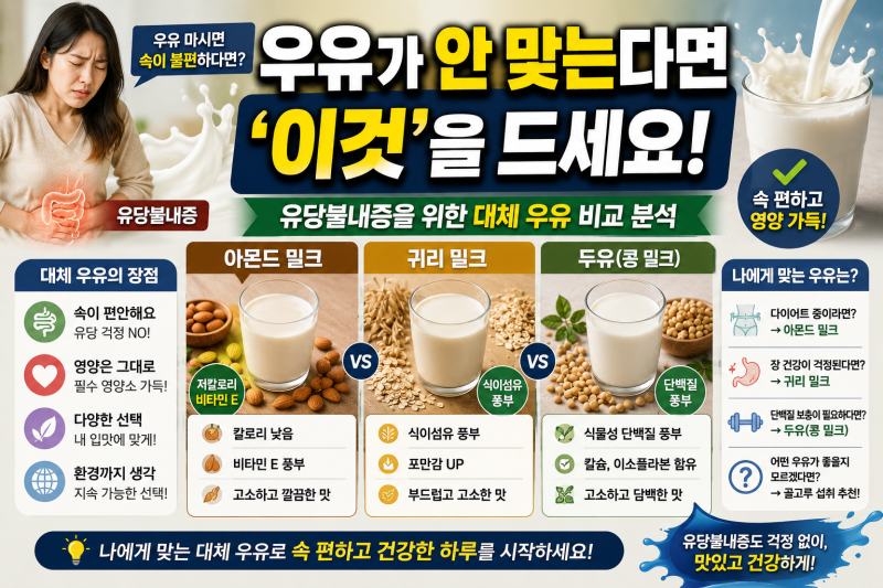 "우유만 마시면 배가 아픈가요?" 유당불내증을 위한 대체 우유 3종 완벽 비교