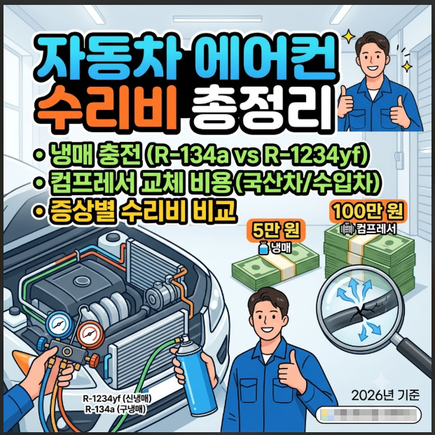 자동차 에어컨 수리비 총정리(냉매 충전, 컴프레서 교체 비용)