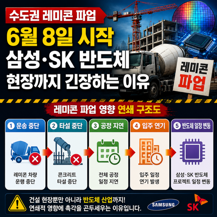 수도권 <b>레미콘 파업</b> 6월 8일 시작, 삼성·SK 반도체 현장까지... 