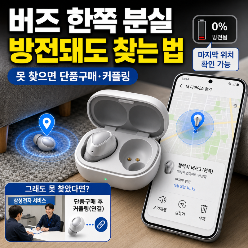 갤럭시 버즈 한쪽 잃어버렸을 때 방전된 유닛 위치 찾는 방법