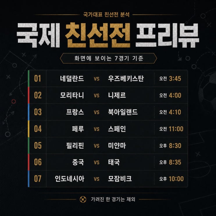  북중미월드컵 대비 친선(6월 9일) : 페루 vs 스페인 외 6경기 프리뷰