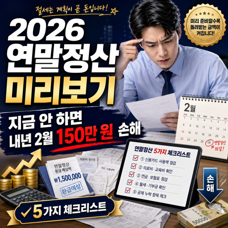  2026년 연말정산 미리보기, 지금 안 하면 내년 2월 150만 원 손해 보는 5가지 체크리스트