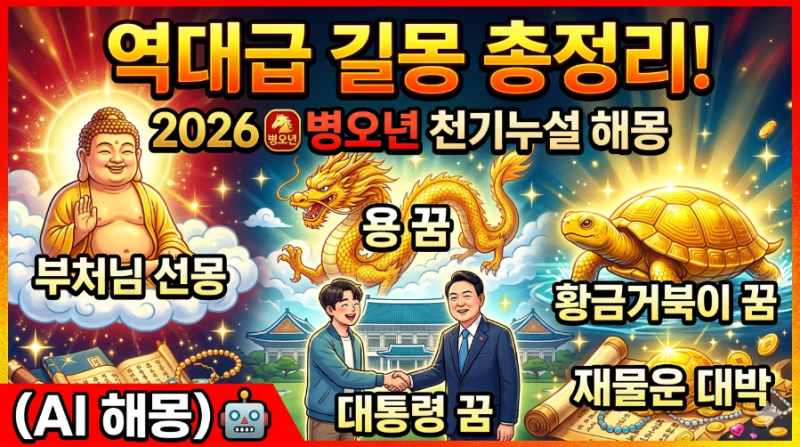 역대급 길몽 총정리: 부처님 선몽부터 용·대통령·황금거북이꿈까지, 2026년 병오년 천기누설....