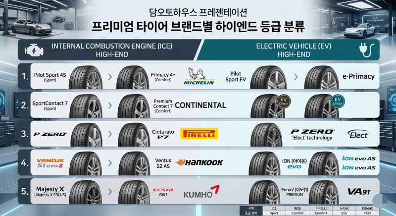 [타이어 가이드] 내연기관 vs 전기차, 브랜드별 ‘하이엔드’ 등급 완벽 총정리
