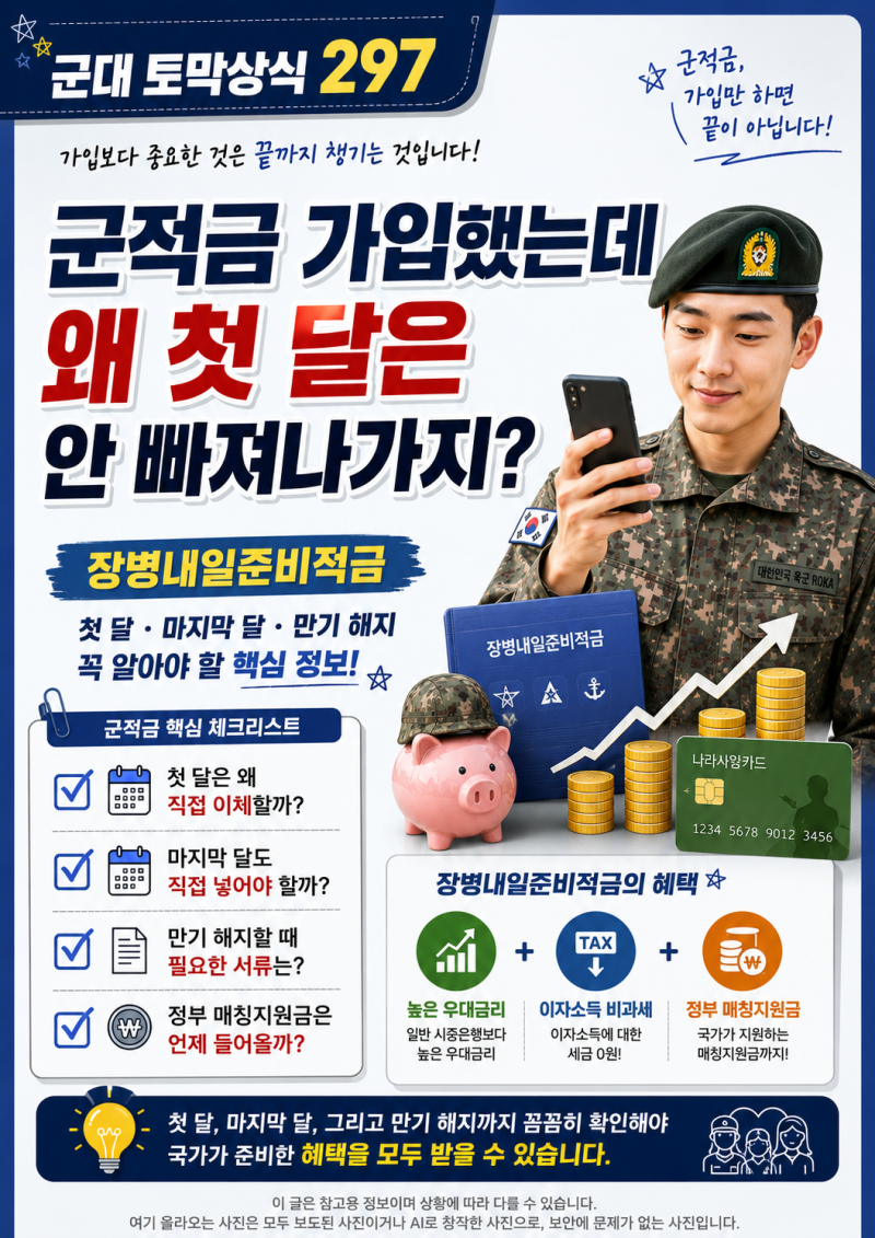 군대토막상식297 “군적금 가입했는데 왜 첫 달은 안 빠져나가지?”