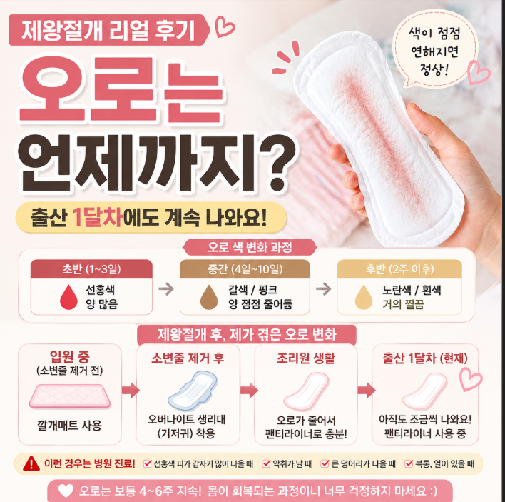 제왕절개 후 오로 언제까지? 1달차 후기 (+오로 양 변화, 출산가방준비물)