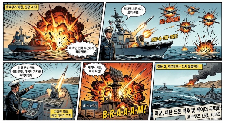 <b>호르무즈</b> 해협 또 폭발! 미군, 이란 <b>드론</b> 4기 <b>격추</b>하고 레이더... 