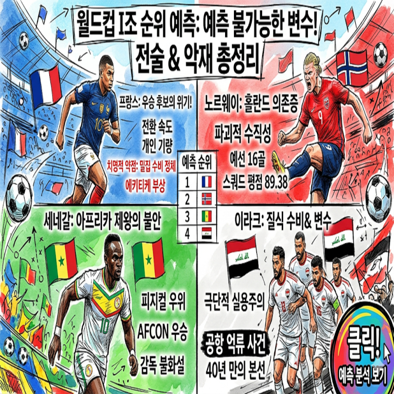 월드컵 I조 순위 예측 프랑스 세네갈 노르웨이 이라크, 음바페 vs 홀란드 역대급 충격의 대참....