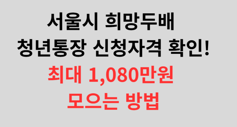 서울시 희망두배 청년통장 신청자격 확인! 최대 1,080만원 모으는 방법
