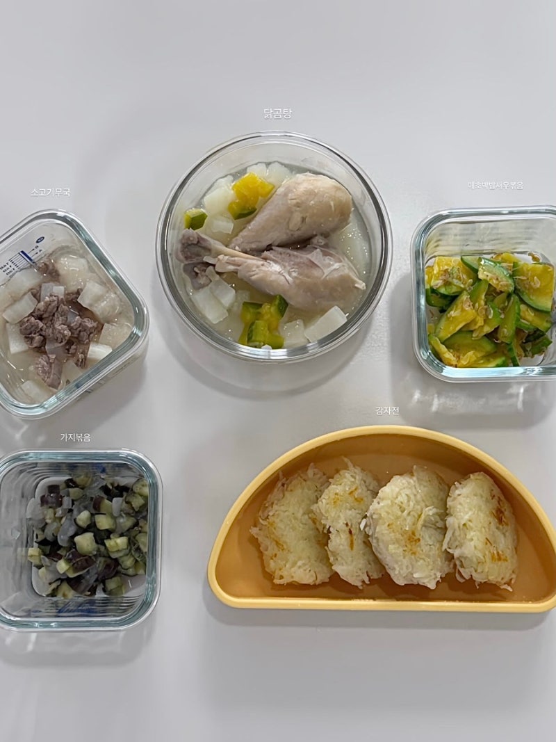 17개월 아기 무염 반찬 5가지 한번에 만들기 | 소고기무국·닭곰탕·애호박밥새우볶음·가지무....