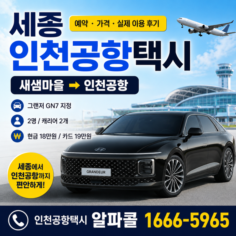 세종 인천공항택시 가격 예약｜소담동 새샘마을에서 인천공항 출국 실제 이용 사례