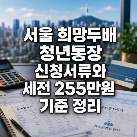서울 희망두배 청년통장 신청서류와 세전 255만원 기준 정리