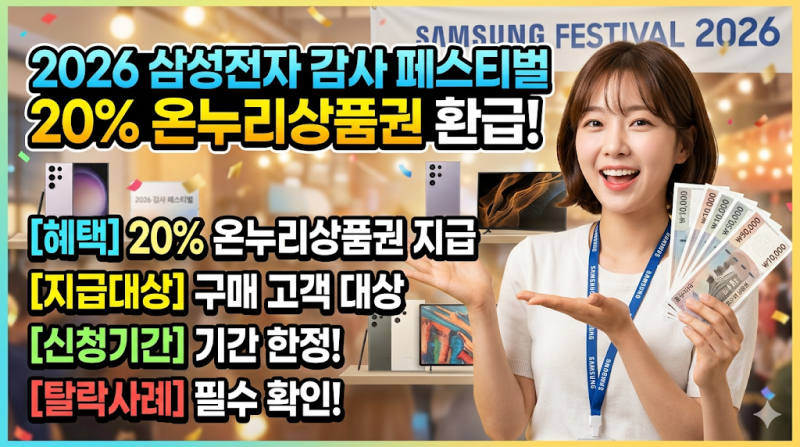 삼성전자 감사 페스티벌 이벤트 - 20% 온누리상품권 지급, 지급대상, 신청기간, 탈락사례 총정....