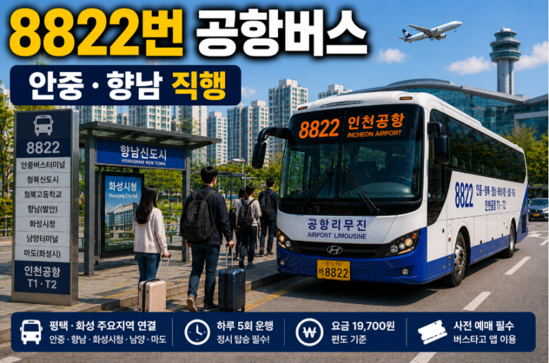 8822번 공항버스 시간표· 요금· 예매· 정류장 노선 총정리 (안중 청북신도시 향남 화성시청 ....
