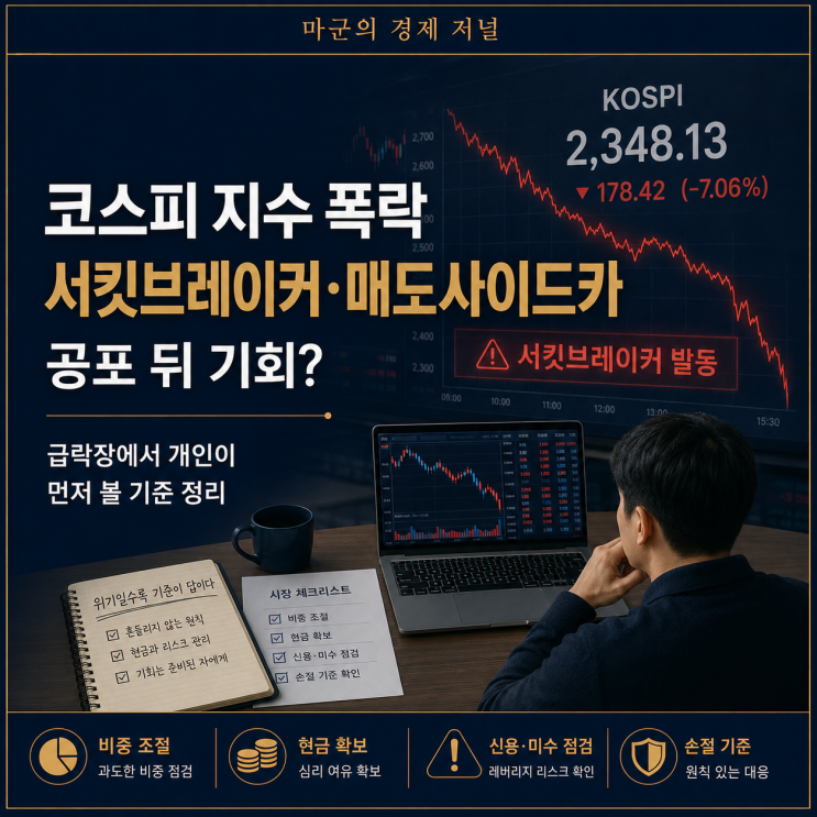  코스피 지수 폭락 서킷브레이커 매도사이드카, 공포 뒤 기회?