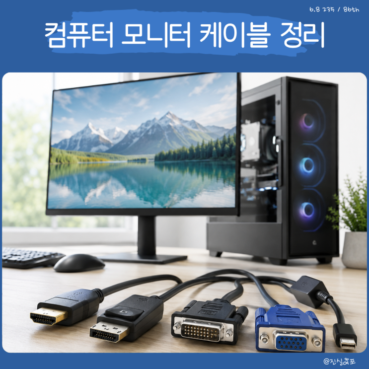  컴퓨터 모니터 케이블 DP HDMI DVI RGB 차이 쉽게 보기