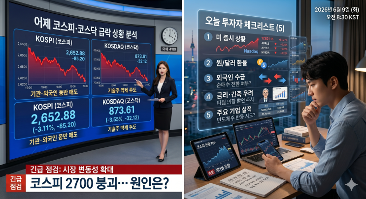 어제 <b>코스피</b>·<b>코스닥 급락</b>, 오늘 주식 투자자가 봐야 할 5가지