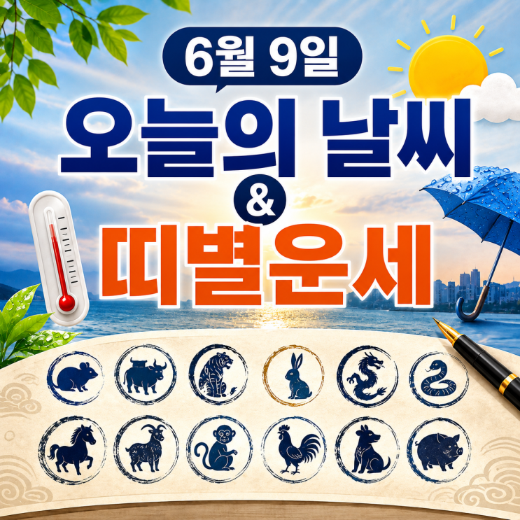  6월 9일 오늘의 날씨 띠별운세, 경기 인천 지역별 기온과 각 년생 운세