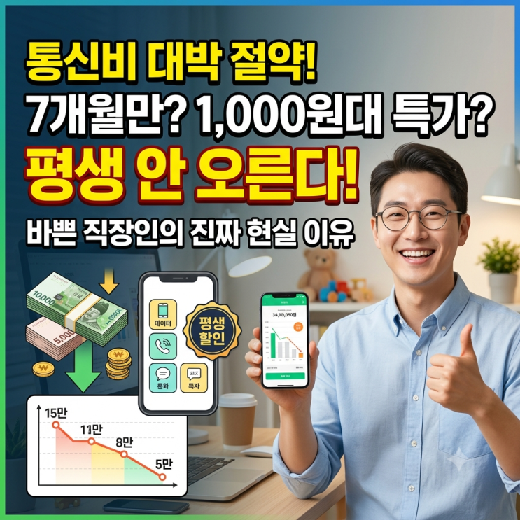  알뜰폰 요금제 1,000원대 특가? 바쁜 직장인이 7개월 말고 평생 요금제 선택한 현실 이유