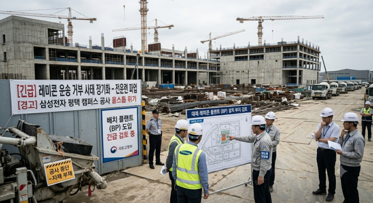 <b>수도권</b> 강타한 레미콘 <b>운송 거부</b> 사태, 삼전닉스 반도체 공장... 