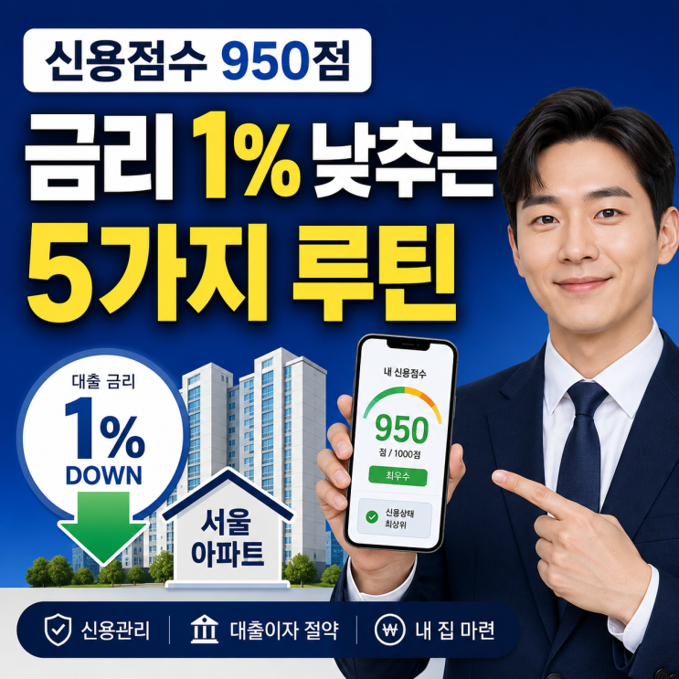  신용점수 950점 사수하기, 서울 신축 아파트 잔금 대출 금리 1% 낮추는 5가지 루틴
