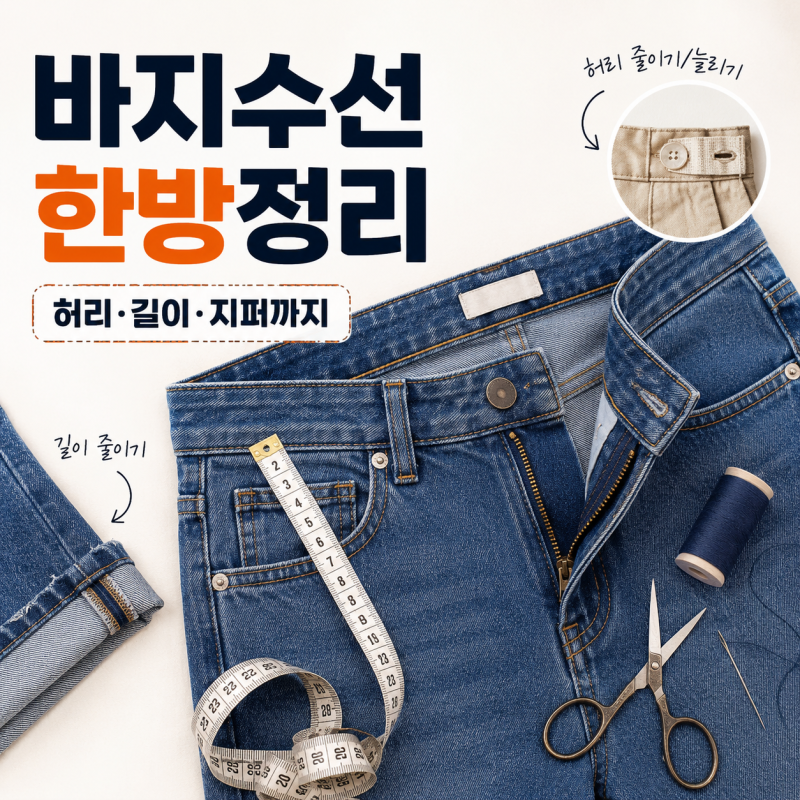 바지허리늘리기 줄이기 고무줄 길이 지퍼 수선까지 한번에 정리