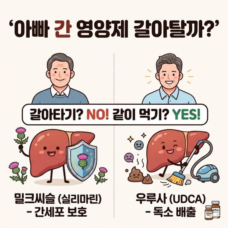 간 영양제 밀크씨슬 우루사 차이점 및 같이 복용하는 방법 (약국 가격 포함)