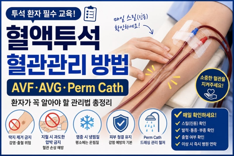 [혈액투석]혈액투석 혈관관리 방법! AVF·AVG·Perm Cath 환자가 꼭 알아야 할 관리법