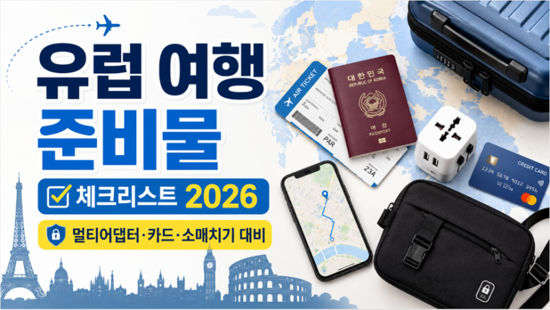 유럽 여행 준비물 체크리스트 2026｜멀티어댑터·카드·소매치기 대비까지