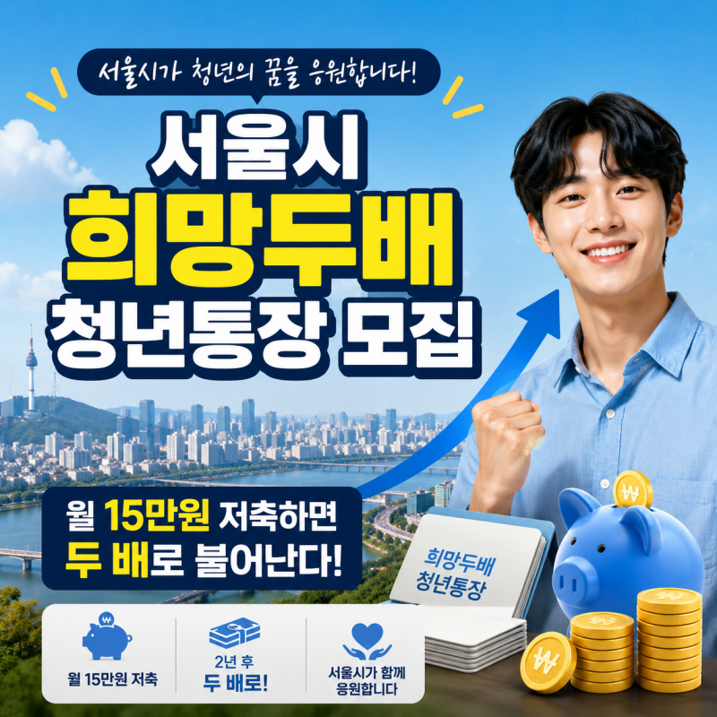 서울시 희망두배 청년통장 모집, 월 15만원 저축하면 두 배로 불어난다