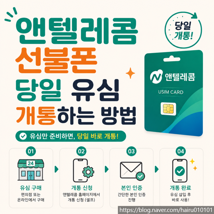  앤텔레콤 선불폰 당일 유심 개통하는 방법