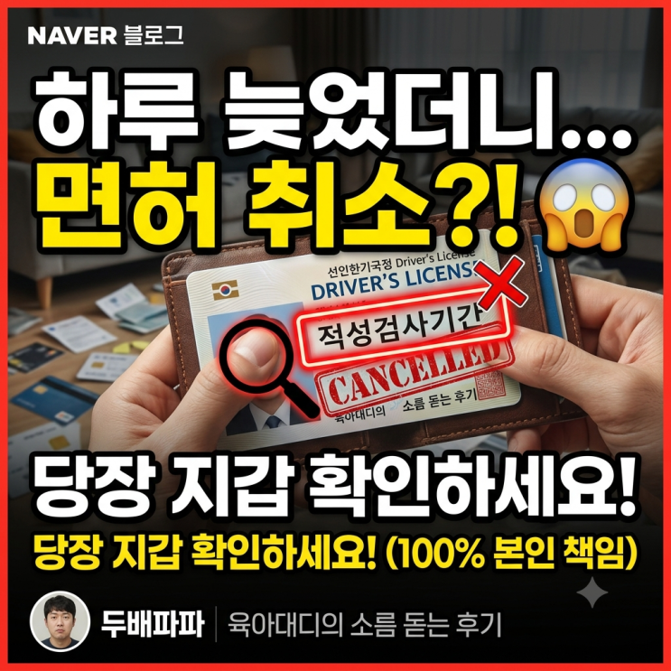  운전면허증 갱신 기간 하루 늦었다가 면허 취소된 날벼락 사연, 지금 지갑 열어서 꼭 확인하세요