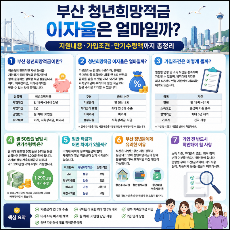 부산 청년희망적금 이자율은 얼마일까? 지원내용·가입조건·만기수령액까지 총정리